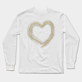 Golden Glitter Heart on White Long Sleeve T-Shirt